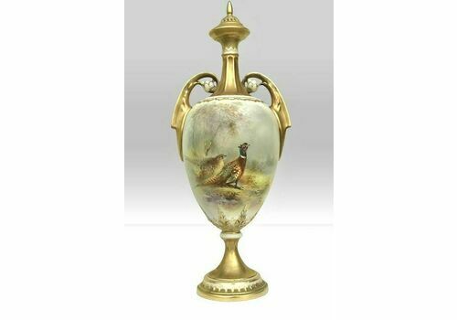 Antique Royal Worcester James Stinton Cock Pheasant Vase