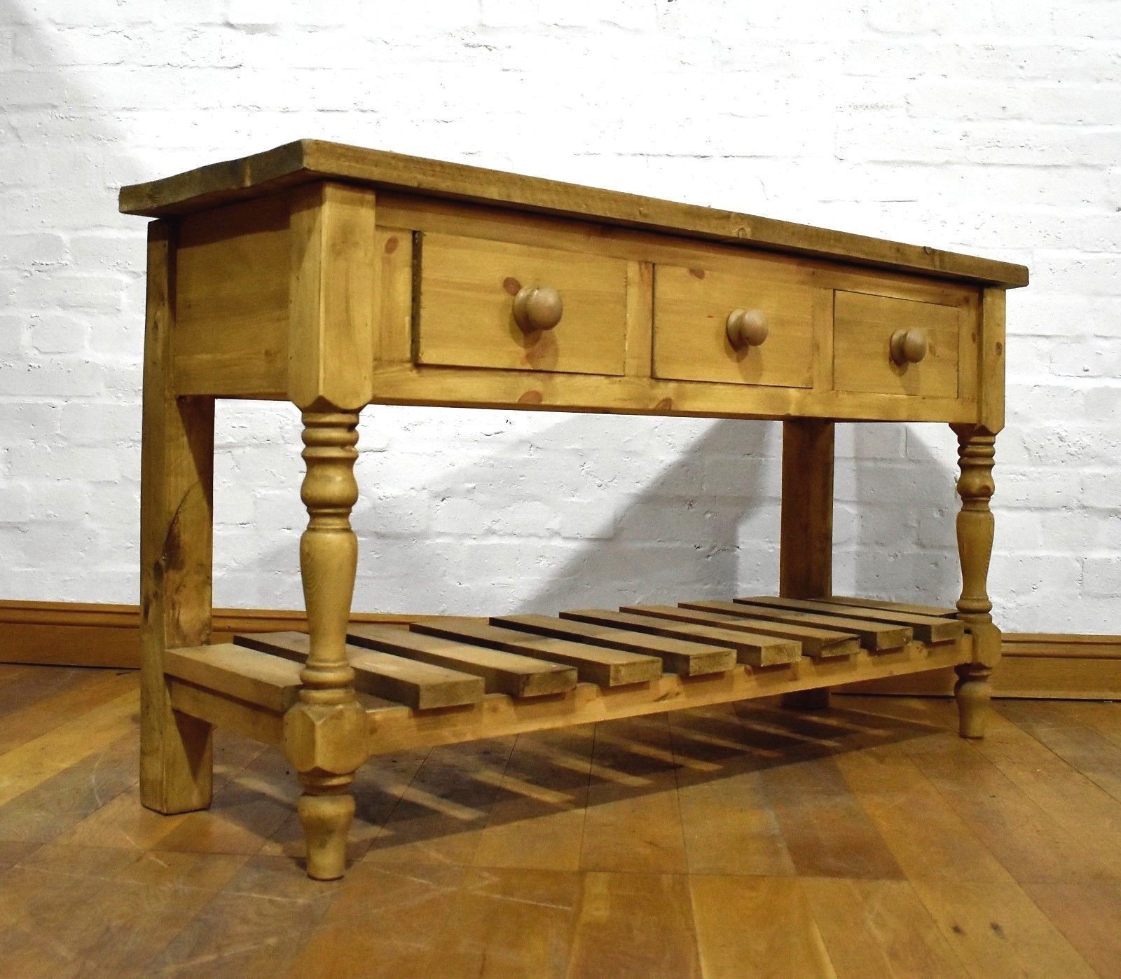 Antique Style Farmhouse Rustic Reclaimed Pine Long Console Side