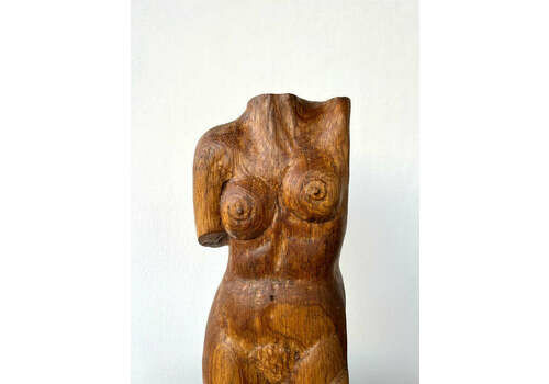 Hand Carved Wooden Female Bust By J. Naugrette