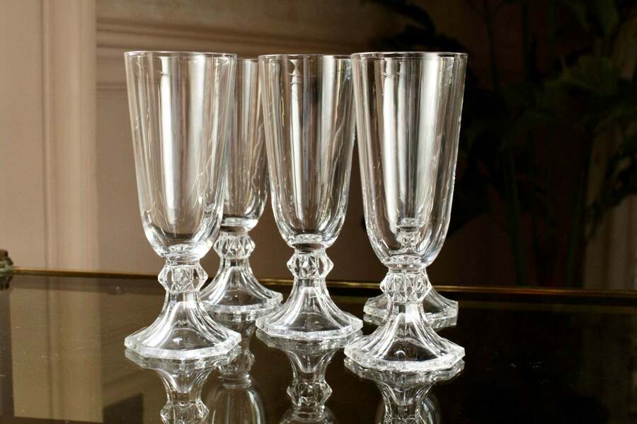Val St Lambert ‘Yale’ Crystal Champagne Flutes Val Saint Lambert