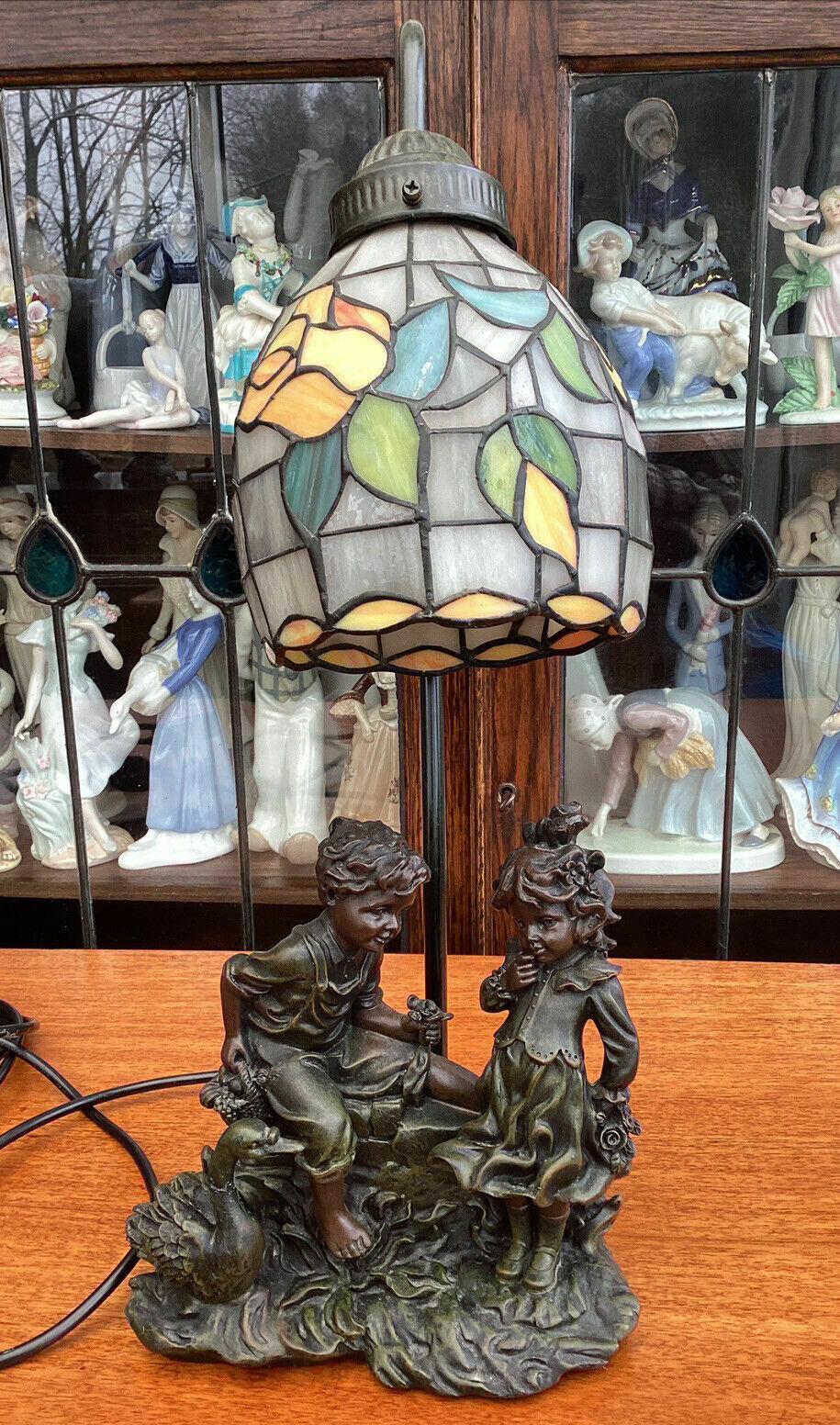 Widdop Bingham Lamp. Tiffany Style Stained Glass Shade. Girl Boy And