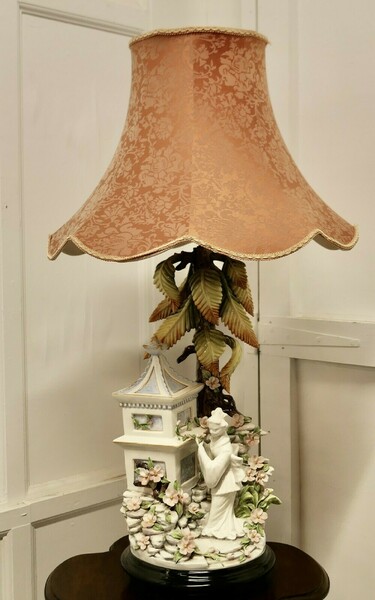 Large Figural Ceramic Table Lamp By D. Polo Uiato, Capodimonte Style photo furniture