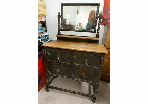 Beautiful Antique 2 Drawer Dressing Chest, Mirror On Bobbin Supports By Rayswi