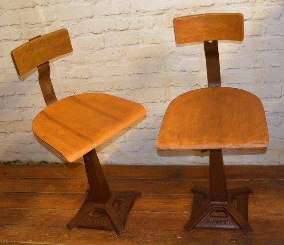 Industrial Singer Swivel Office Chair Wooden Desk Kitchen Factory Metal Vintage Retro Antique Machinist 2 Available