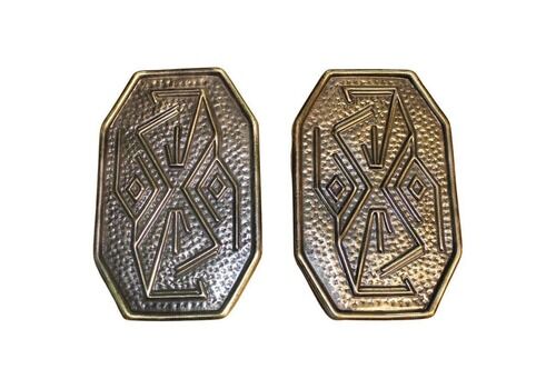 Mid Century Pair Of Solid Brass Handles With Geometric Designs Italian