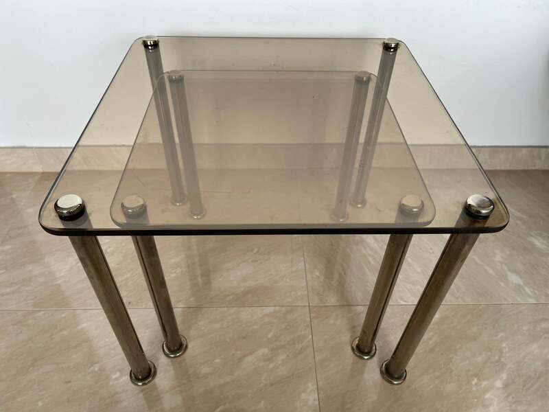 Pair Of 2 Massive Chrome And Smoked Glass Nesting Tables  Around 1980s photo furniture