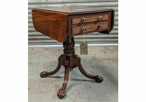 A 19thc Single Pedestal Pawfoot Drop Leaf Mahogany Library Table 2 Drawer Freize