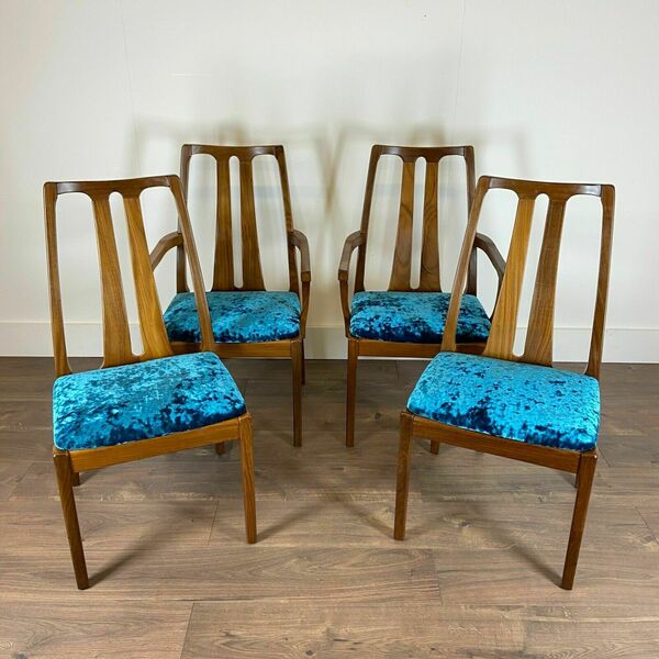 4x Newly Upholstered Vintage Nathan Dining Chairs With Carvers Teak Mid