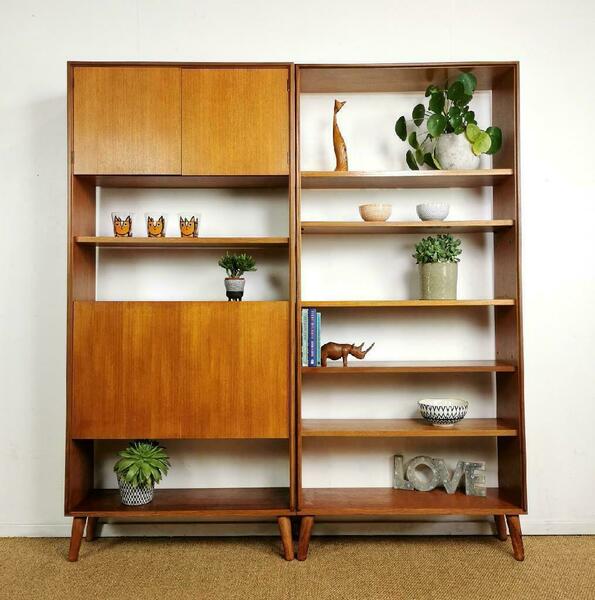 Pair Vintage Mid Century Teak G Plan Bookcase Wall Shelving Shelf Room