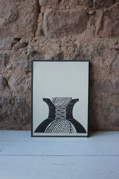 80s German Vintage Linocut Futuristic Landscape No 2 Geometric Linocut Print Lino Print Original Art 1980s Wall Decor Wall Hanging Vinterior